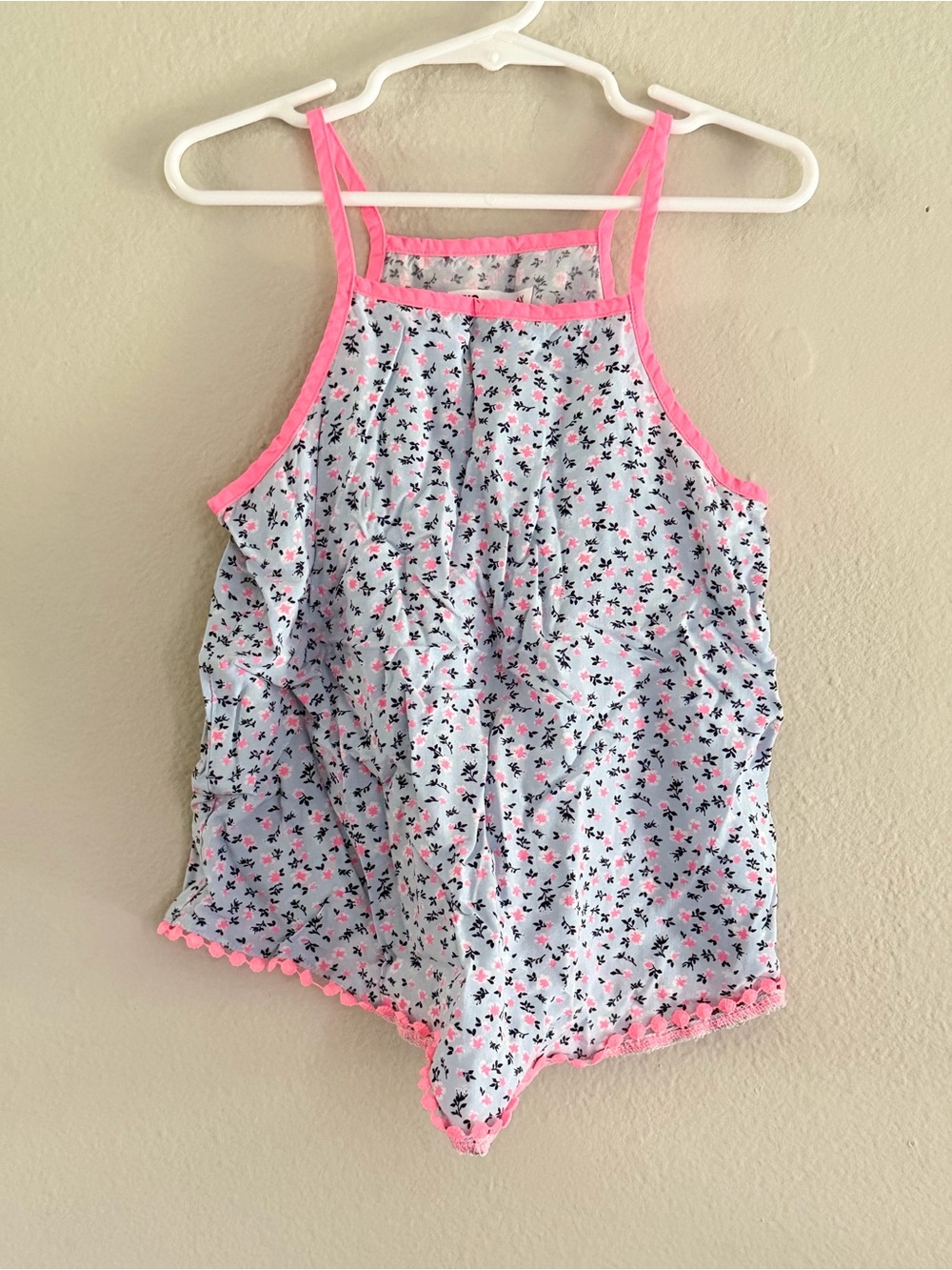 Epic Threads Girls Lightweight Light Blue Floral Tank Top with Pink Trim